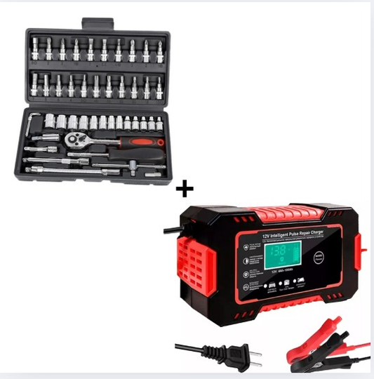 TurboPower® Cargador y Reparador Inteligente de Batería + Kit de 46 Herramientas GRATIS ¡Solo Hoy! 🔥